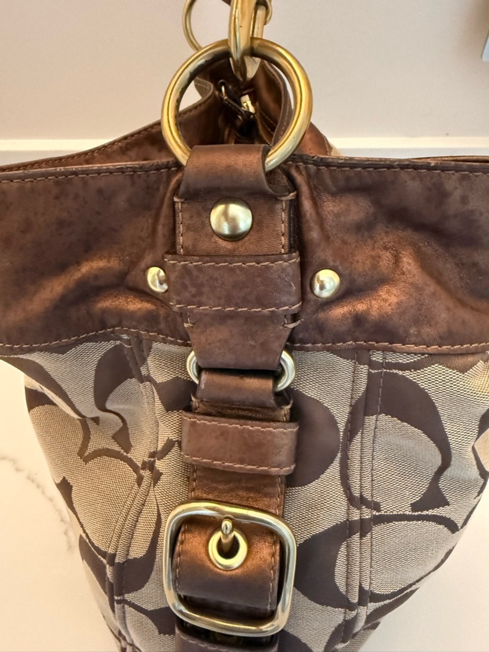 Coach metallic, brown, and tan Zoe bag - Picture 2 of 7